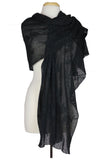 NANCY Long and Wide Embroidered Netting Shawl Black