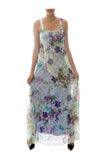 OBELIA Sleeveless Long Dress With Overlay Floral Print Tulle