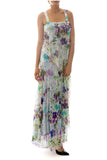 OBELIA Sleeveless Long Dress With Overlay Floral Print Tulle