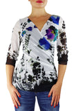 PANSY Abstract Print 3/4 Sleeves Surplice Crossover Top