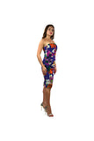 PETUNIA Strapless Ruched Side Knee Length Sheet Print Dress