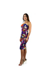 PETUNIA Strapless Ruched Side Knee Length Sheet Print Dress