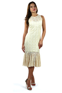 SARAH Fitted Lace Dress with Flounce - Vanilla