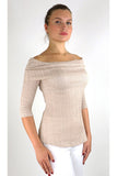 SOPHIA Off-Shoulder Draped Neckline Textured Lace Taupe