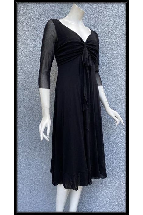 MAXIMA  Fit in 3/4 Sleeves Flare Tea Length Dress Black