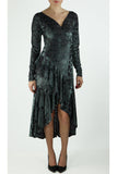 TOSCA Tango Dress in Burnout Velvet Hi Lo Hem Sage