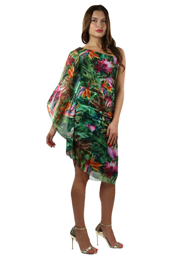 TROPICANA One Shoulder Angel Sleeve Asymmetrical Hem Dress Elana Kattan TROPICANA One Shoulder Angel Sleeve Asymmetrical Hem Dress Elana Kattan