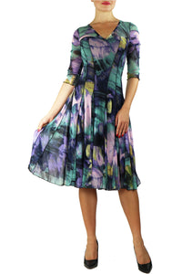 VOLGA Fit and Flare 3/4 Sleeves Paneled Abstract Print Dress