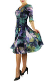 VOLGA Fit and Flare 3/4 Sleeves Paneled Abstract Print Dress