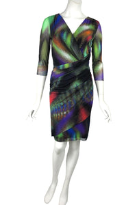 AJINA Crossover Multicolored Knee Length Ruched Dress