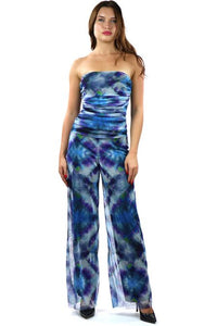 MALI Strapless Print Jumpsuit with Ruched Bodice